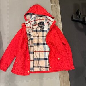 Barbour Red Quilted Puffer Jacket with Hood